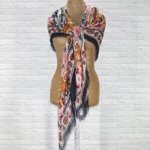 MAURICES Scarf Oversized Floral Bandana Silved Metallic Stripe Sequin Square 54"